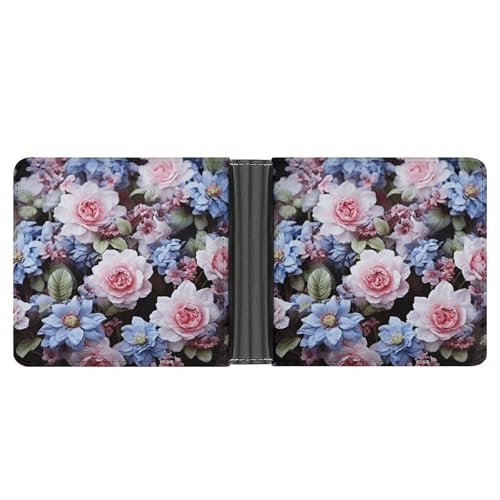 AQRJLPM Blaue Blumen Geldbörse mit Geldklammer Leder Bifold Wallet Slim Kreditkartenetui Geschenk für Männer von AQRJLPM