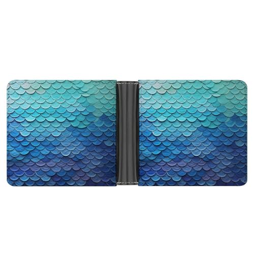 AQRJLPM Blaue Meerjungfrau Fischschuppen Geldbörse mit Geldklammer Leder Bifold Wallet Slim Kreditkartenetui Geschenk für Männer von AQRJLPM