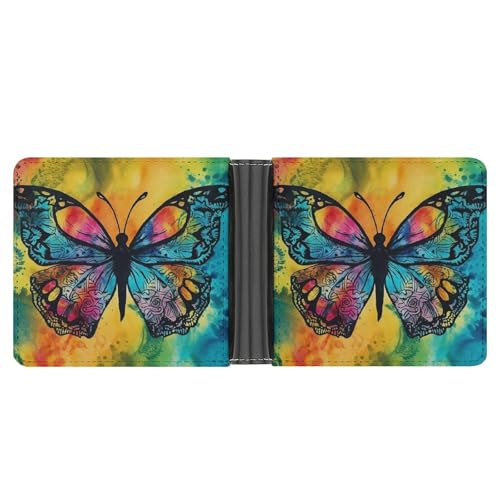 AQRJLPM Butterfly Tie Dye Geldbörse mit Geldklammer Leder Bifold Wallet Slim Kreditkartenetui Geschenk für Männer von AQRJLPM