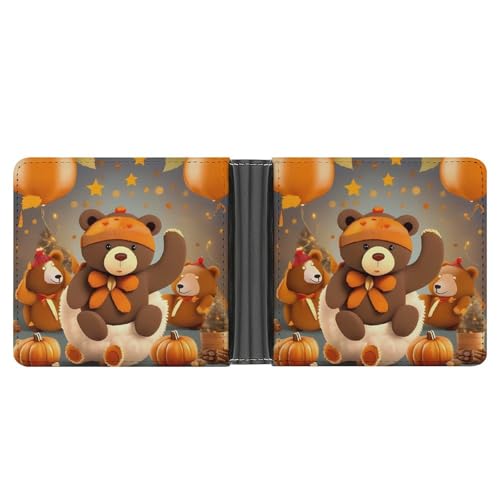 AQRJLPM Dancing Thanksgiving Bear Wallet mit Geldklammer Leder Bifold Wallet Slim Kreditkartenetui Geschenk für Männer von AQRJLPM