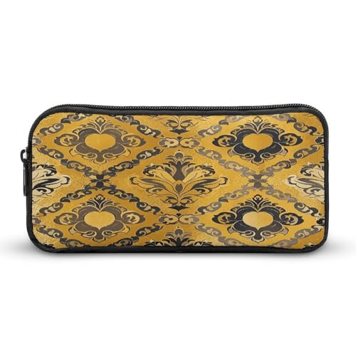 AQRJLPM Federmäppchen mit Brokatmuster in Gelb und Grau, großes Fassungsvermögen, einfache Markertasche, tragbares, ästhetisches Federmäppchen mit Reißverschluss von AQRJLPM