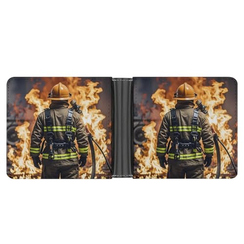 AQRJLPM Feuerwehrmann Feuerwehrmann Flamme Geldbörse mit Geldklammer Leder Bifold Wallet Slim Kreditkartenetui Geschenk für Männer von AQRJLPM