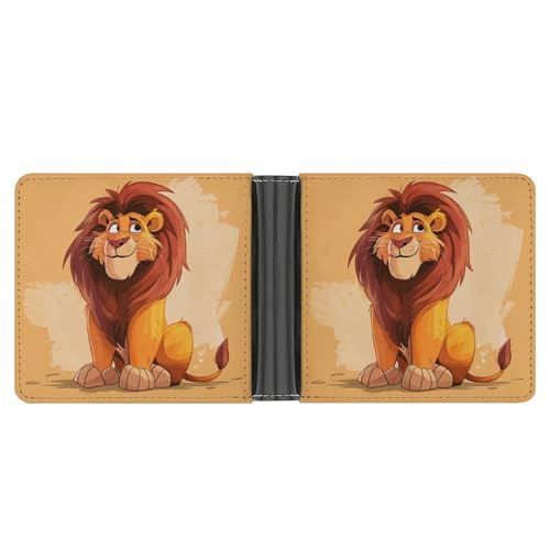 AQRJLPM Gelbe Cartoon-Löwen-Geldbörse mit Geldklammer aus Leder, Bifold Wallet Slim Kreditkartenetui Geschenk für Männer von AQRJLPM