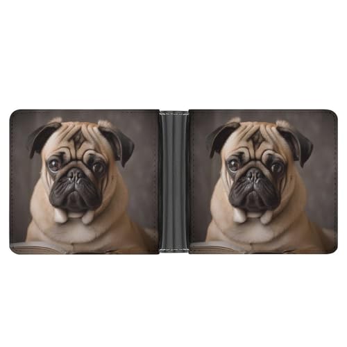 AQRJLPM Geldbörse mit Geldklammer aus Leder, Motiv: Mops, schlankes Design, Geschenk für Männer von AQRJLPM