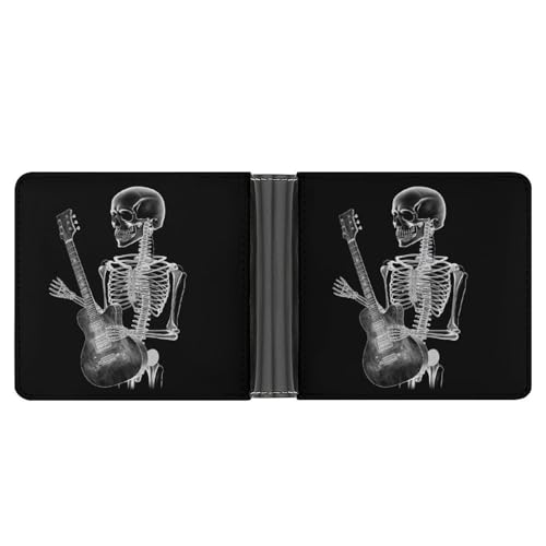 AQRJLPM Geldbörse mit Totenkopf-Skelett-Spielgitarre, mit Geldklammer, Leder, Bifold-Geldbörse, schlankes Kreditkartenetui, Geschenk für Männer von AQRJLPM