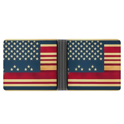 AQRJLPM Geldbörse mit amerikanischer Flagge, mit Geldklammer, Leder, Bifold Wallet Slim Kreditkartenhalter, Geschenk für Männer von AQRJLPM