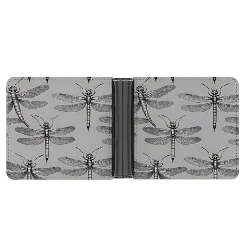 AQRJLPM Libellen Grau Geldbörse mit Geldklammer Leder Bifold Wallet Slim Kreditkartenetui Geschenk für Männer von AQRJLPM