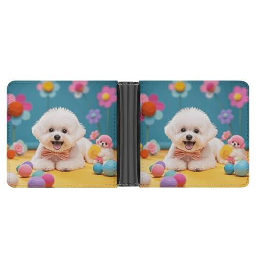 AQRJLPM Niedliche Bichon Frisé-Hundegeldbörse mit Geldklammer aus Leder, Bifold Wallet Slim Kreditkartenetui Geschenk für Männer von AQRJLPM