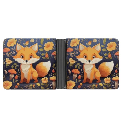 AQRJLPM Niedliche Tier-Fuchs-Blumen-Geldbörse mit Geldklammer aus Leder, Bifold Wallet Slim Kreditkartenetui Geschenk für Männer von AQRJLPM