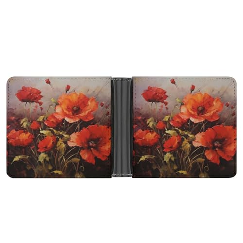 AQRJLPM Ölgemälde rote Blume Geldbörse mit Geldklammer Leder Bifold Wallet Slim Kreditkartenetui Geschenk für Männer von AQRJLPM