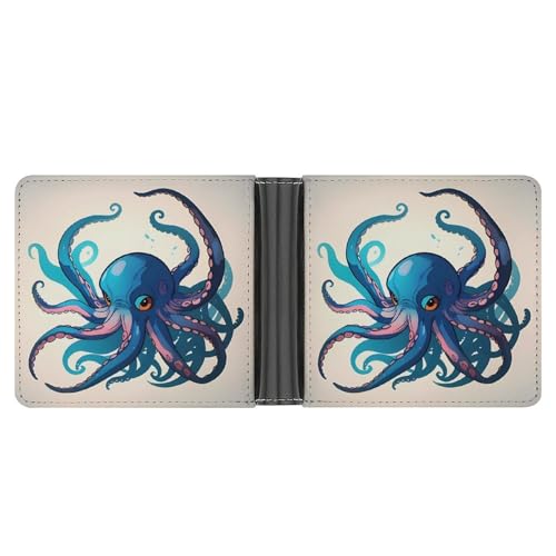 AQRJLPM Oktopus-Geldbörse mit Geldklammer, Leder, Bifold Wallet Slim Kreditkartenetui, Geschenk für Herren, Blau und Lila von AQRJLPM
