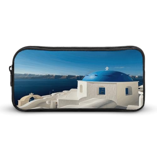 AQRJLPM Santorini Federmäppchen mit griechischer Insel und Meerblick, großes Fassungsvermögen, einfache Markertasche, tragbar, ästhetisches Federmäppchen mit Reißverschluss von AQRJLPM