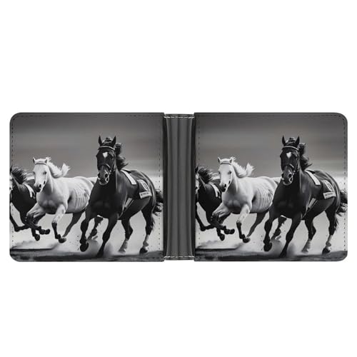AQRJLPM Schwarze und weiße Pferde laufende Geldbörse mit Geldklammer Leder Bifold Wallet Slim Kreditkartenetui Geschenk für Männer von AQRJLPM