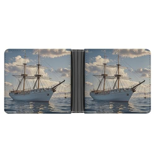 AQRJLPM Vintage nautische weiße Schiffs-Geldbörse mit Geldklammer Leder Bifold Wallet Slim Kreditkartenetui Geschenk für Männer von AQRJLPM