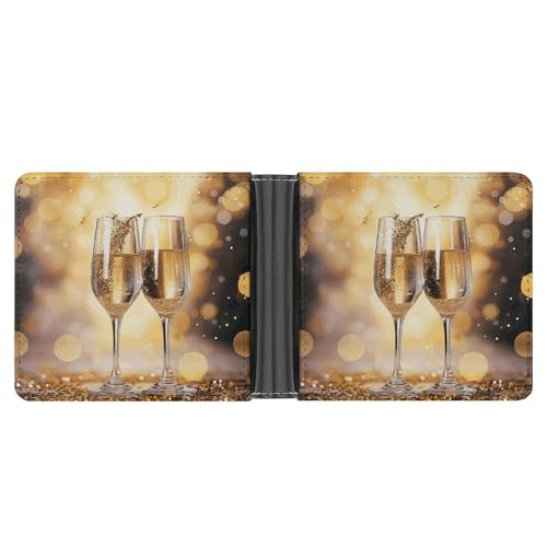AQRJLPM Zwei Gläser Champagner Geldbörse mit Geldklammer Leder Bifold Wallet Slim Kreditkartenetui Geschenk für Männer von AQRJLPM