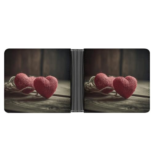 AQRJLPM Zwei gehäkelte Herzen Geldbörse mit Geldklammer Leder Bifold Wallet Slim Kreditkartenetui Geschenk für Männer von AQRJLPM
