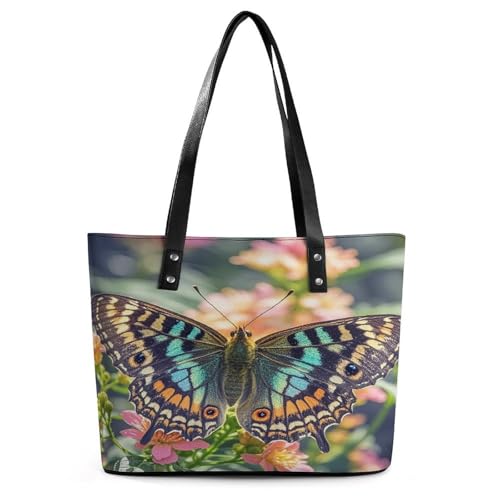 Butterfly Tote Bag Large Soft Leather Purse with Zipper Lightweight Ladies Shoulder Handbag von AQRJLPM