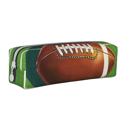 AQRJLPO American Football Field and Ball bedrucktes Leder-Federmäppchen, niedliches Federmäppchen, Stifteetui, Schule, Schreibwaren, Organizer, Make-up-Tasche für Jungen, Mädchen, Studenten, weiß von AQRJLPO