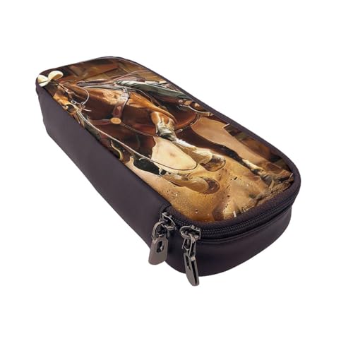 AQRJLPO American West Rodeo Prints Leder-Federmäppchen & Kosmetik-Organizer-Tasche mit Reißverschluss – wasserdichte Schulbedarf, Reise-Make-up-Tasche, Schreibwaren-Geschenk für Studenten, Frauen von AQRJLPO