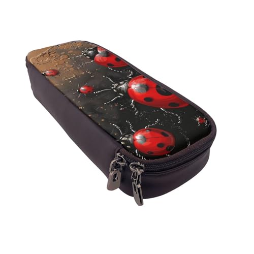 AQRJLPO Art Ladybug Tracks Prints Leder-Federmäppchen & Kosmetik-Organizer-Tasche mit Reißverschluss – wasserdichte Schulbedarf, Reise-Make-up-Tasche, Schreibwaren-Geschenk für Studenten, Frauen von AQRJLPO