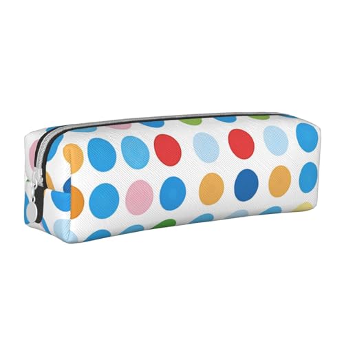 AQRJLPO Blaues Federmäppchen mit Punktemuster, bedrucktes Leder, einfaches Federmäppchen, niedliches Federmäppchen, Stifteetui, Schule, Schreibwaren, Organizer, Make-up-Tasche für Jungen, Mädchen von AQRJLPO