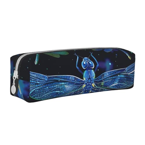 AQRJLPO Blaues Libellen-bedrucktes Leder-Federmäppchen, niedliches Federmäppchen, Stifteetui, Schule, Schreibwaren, Organizer, Make-up-Tasche für Jungen, Mädchen, Studenten, weiß, Einheitsgröße von AQRJLPO