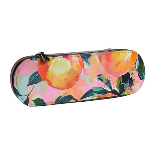 AQRJLPO Bunt_Pfirsich-Druck-Federmäppchen, multifunktional, Reise-Kosmetiktasche, Reißverschluss, Schreibtisch-Aufbewahrungsbox, kompaktes Geschenk für Schule, Büro, Reisen, Schwarz , Einheitsgröße von AQRJLPO