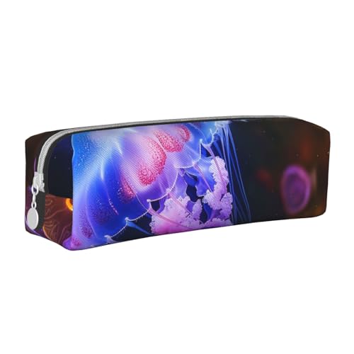 AQRJLPO Bunte Quallen bedrucktes Leder-Federmäppchen, niedliches Federmäppchen, Stifteetui, Schule, Schreibwaren, Organizer, Make-up-Tasche für Jungen, Mädchen, Studenten, weiß, Einheitsgröße von AQRJLPO