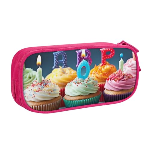 AQRJLPO Buntes Federmäppchen mit Cupcake-Aufdruck für Jungen und Mädchen, großes Fassungsvermögen, Büro, Schule, Studenten, Schreibwaren-Tasche, Stifthalter mit 2 Fächern, Schwarz, rose, Einheitsgröße von AQRJLPO