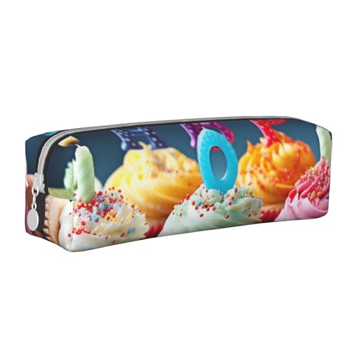 AQRJLPO Buntes Federmäppchen mit Cupcake-Motiv, bedrucktes Leder, niedliches Federmäppchen, Stifteetui, Schule, Schreibwaren, Organizer, Make-up-Tasche für Jungen, Mädchen, Studenten, weiß von AQRJLPO