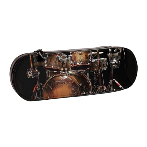 AQRJLPO Cooles Schlagzeug-Set mit bedrucktem Leder-Federmäppchen, Mehrzweck-Reise-Kosmetiktasche, Reißverschluss, Schreibtisch-Aufbewahrungsbox, kompaktes Geschenk für Schule, Büro, Reisen, Schwarz von AQRJLPO