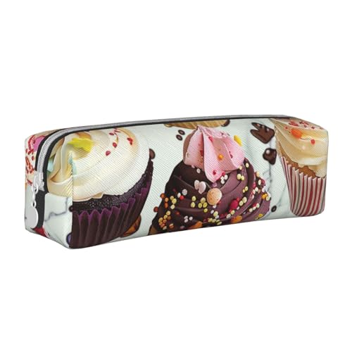 AQRJLPO Delicious Cupcakes bedrucktes Leder-Federmäppchen, niedliches Federmäppchen, Stifteetui, Schule, Schreibwaren, Organizer, Make-up-Tasche für Jungen, Mädchen, Studenten, weiß, Einheitsgröße von AQRJLPO