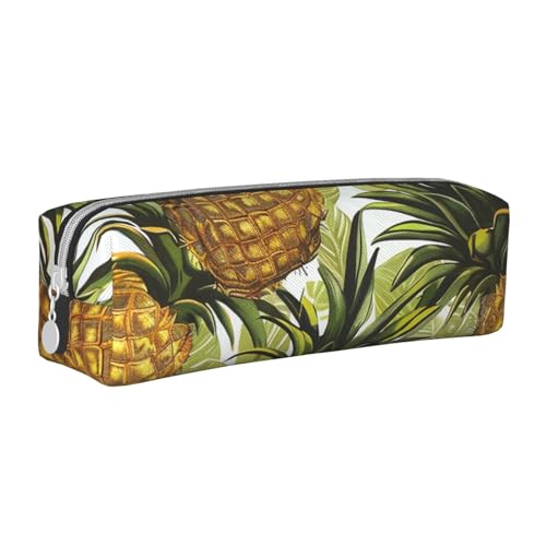 AQRJLPO Exotische tropische Ananas bedrucktes Leder-Federmäppchen, niedliches Federmäppchen, Stifteetui, Schule, Schreibwaren, Organizer, Make-up-Tasche für Jungen, Mädchen, Studenten, weiß von AQRJLPO