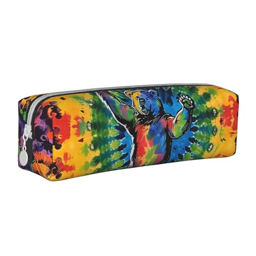AQRJLPO Federmäppchen, Motiv: Bär Tanzen, Batik, bedrucktes Leder, einfaches Federmäppchen, niedliches Federmäppchen, Stifteetui, Schule, Schreibwaren, Organizer, Make-up-Tasche für Jungen, Mädchen von AQRJLPO