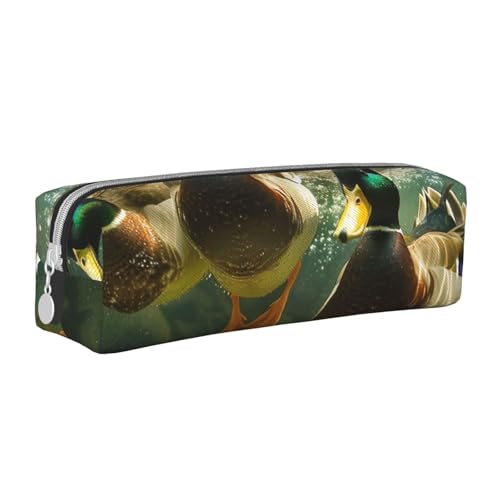 AQRJLPO Federmäppchen, Motiv: Ente schwimmend, Unterwasser-Motiv, Leder, einfaches Federmäppchen, niedliches Federmäppchen, Stifteetui, Schule, Schreibwaren, Organizer, Make-up-Tasche für Jungen von AQRJLPO