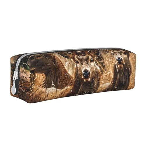 AQRJLPO Federmäppchen, Motiv: Wildtiere, Hirsche, bedrucktes Leder, einfaches Federmäppchen, niedliches Federmäppchen, Stifteetui, Schule, Schreibwaren, Organizer, Make-up-Tasche für Jungen, Mädchen von AQRJLPO