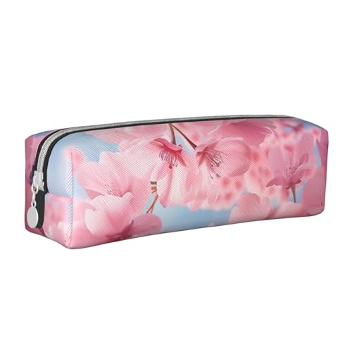 AQRJLPO Federmäppchen, Motiv: rosa Kirschblüten, bedrucktes Leder, niedliches Federmäppchen, Stifteetui, Schule, Schreibwaren, Organizer, Make-up-Tasche für Jungen, Mädchen, Studenten, weiß von AQRJLPO