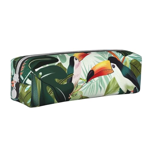 AQRJLPO Federmäppchen, Motiv: tropische Blätter, Vogel bedruckt, Leder, niedliches Federmäppchen, Federmäppchen, Schulbedarf, Organizer, Make-up-Tasche für Jungen, Mädchen, Studenten, weiß von AQRJLPO