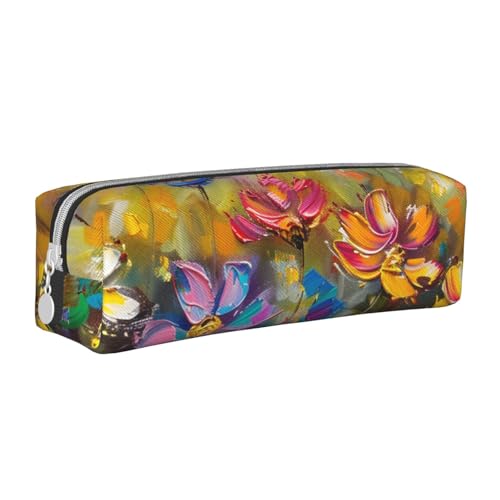 AQRJLPO Federmäppchen, abstrakter Stil, bunte Blumen, bedrucktes Leder, einfaches Federmäppchen, niedliches Federmäppchen, Stifteetui, Schule, Schreibwaren, Organizer, Make-up-Tasche für Jungen von AQRJLPO
