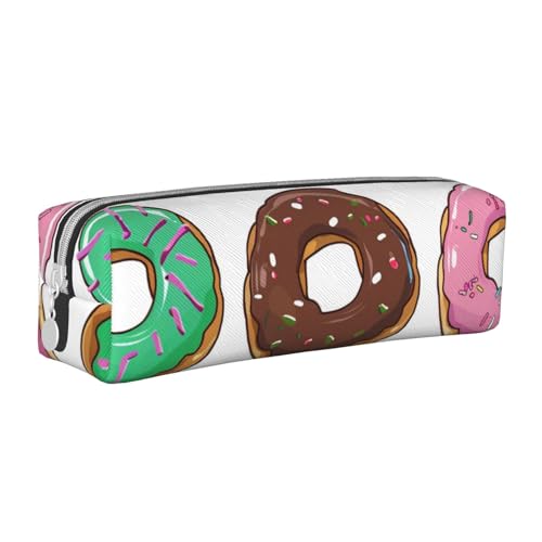 AQRJLPO Federmäppchen, buntes Cartoon-Donuts, bedrucktes Leder, einfaches Federmäppchen, niedliches Federmäppchen, Stifteetui, Schule, Schreibwaren, Organizer, Make-up-Tasche für Jungen, Mädchen von AQRJLPO