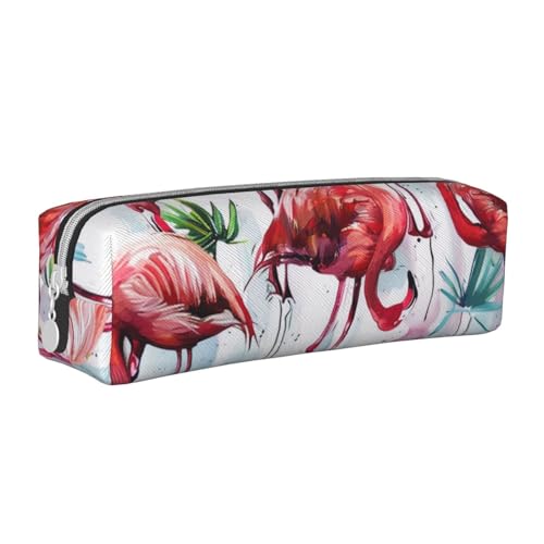 AQRJLPO Federmäppchen, niedliches Federmäppchen, rosa Flamingos, bedrucktes Leder, niedliches Federmäppchen, Stifteetui, Schule, Schreibwaren, Organizer, Make-up-Tasche für Jungen, Mädchen, Studenten von AQRJLPO