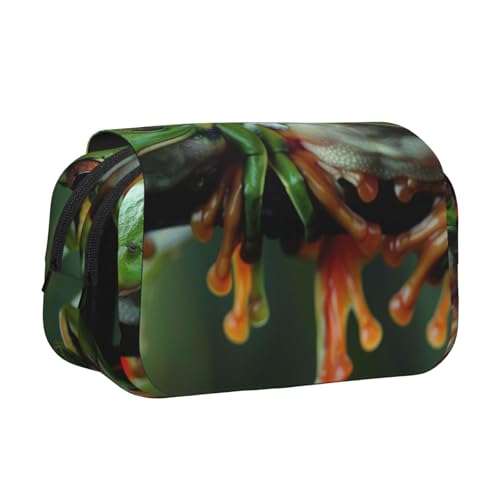 AQRJLPO Federmäppchen aus Hartholz mit grünem Camouflage-Druck, doppellagig, Flip-Bleistifttasche, Stift-Organizer, Make-up-Tasche für Schule, Reisen und Arbeit, Lustige Frösche, Einheitsgröße von AQRJLPO