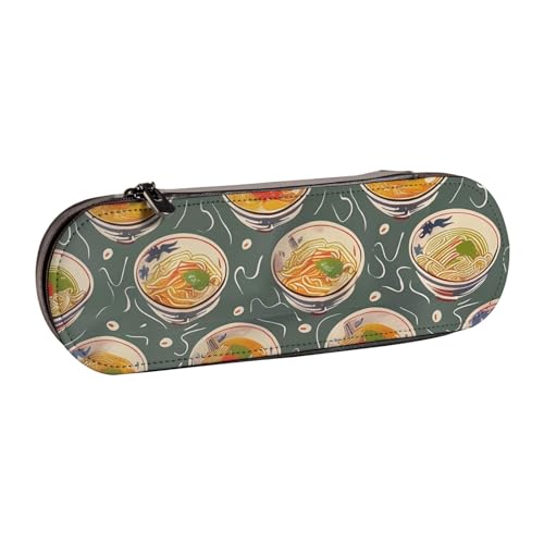 AQRJLPO Federmäppchen aus Leder, Motiv: Eierbecher, Nudeln, Ramen-Druck, multifunktional, Reise-Kosmetiktasche, Reißverschluss, Schreibtisch-Aufbewahrungsbox, kompaktes Geschenk für Schule, Büro von AQRJLPO