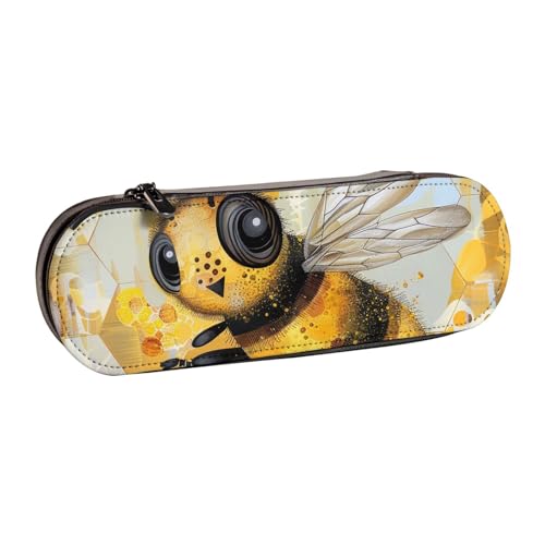 AQRJLPO Federmäppchen aus Leder, Motiv: Honigbiene, Kunstdruck, multifunktional, Reise-Kosmetiktasche, Reißverschluss, Schreibtisch-Aufbewahrungsbox, kompaktes Geschenk für Schule, Büro, Reisen von AQRJLPO