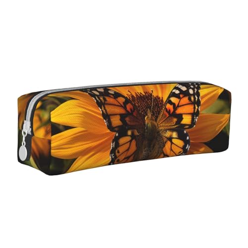 AQRJLPO Federmäppchen aus Leder, Motiv: Sonnenblumen, Schmetterling, bedruckt, niedliches Federmäppchen, Stifteetui, Schule, Schreibwaren, Organizer, Make-up-Tasche für Jungen, Mädchen, Studenten von AQRJLPO