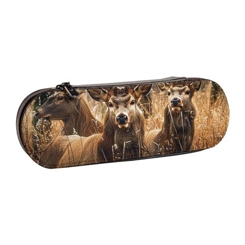 AQRJLPO Federmäppchen aus Leder, Motiv: Wildtiere, Hirsche, Organizer, Mehrzweck-Reise-Kosmetiktasche, Reißverschluss, Schreibtisch-Aufbewahrungsbox, kompaktes Geschenk für Schule, Büro, Reisen von AQRJLPO