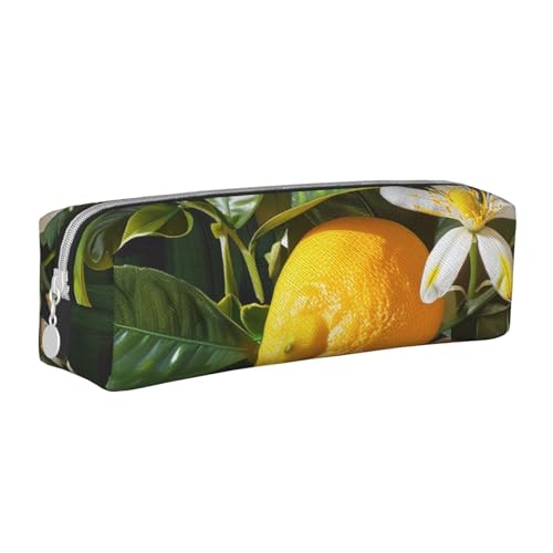 AQRJLPO Federmäppchen aus Leder, Motiv: gelbe Zitronenblüte, einfaches Federmäppchen, niedliches Federmäppchen, Stifteetui, Schule, Schreibwaren, Organizer, Make-up-Tasche für Jungen, Mädchen von AQRJLPO