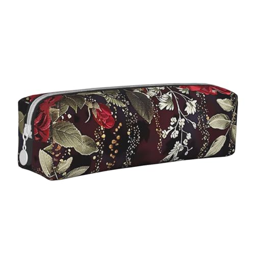 AQRJLPO Federmäppchen aus Leder, Motiv: rote Rose, Blumendruck, niedliches Federmäppchen, Stifteetui, Schule, Schreibwaren, Organizer, Make-up-Tasche für Jungen, Mädchen, Studenten, weiß von AQRJLPO