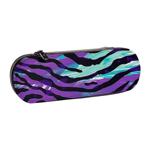 AQRJLPO Federmäppchen aus Leder, mit Zebrastreifen-Druck, multifunktional, Reise-Kosmetiktasche, Reißverschluss, Schreibtisch-Aufbewahrungsbox, kompaktes Geschenk für Schule, Büro, Reisen, Schwarz von AQRJLPO
