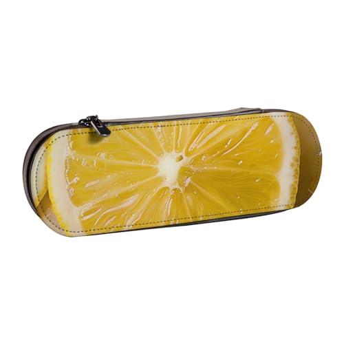 AQRJLPO Federmäppchen aus Leder, mit Zitronenmuster, multifunktional, Reise-Kosmetiktasche, Reißverschluss, Schreibtisch-Aufbewahrungsbox, kompaktes Geschenk für Schule, Büro, Reisen, Schwarz von AQRJLPO